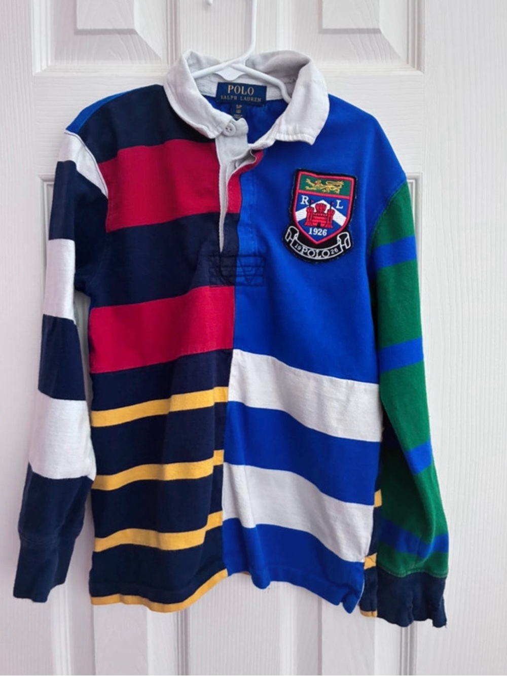 Polo Ralph Lauren Boys Colorblock Stripe Rugby Shirt Crest Patch Size S/P (8)